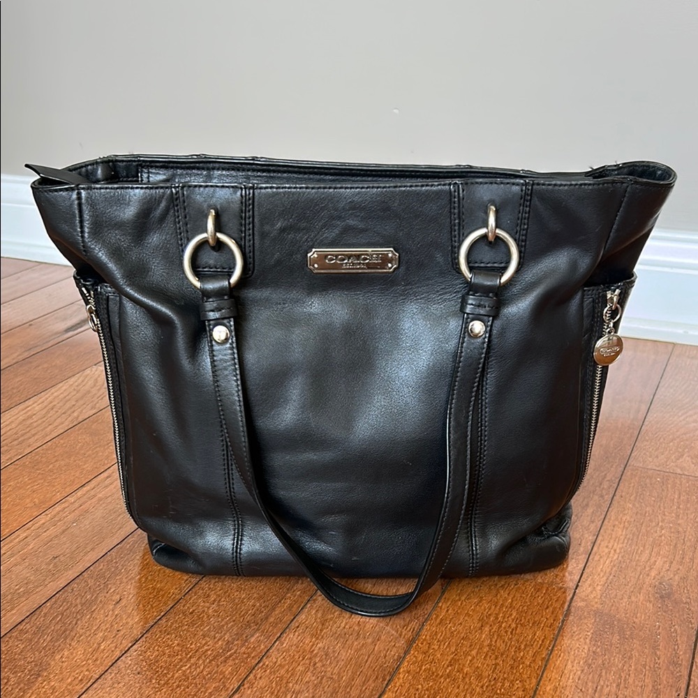Coach Black East West Leather Gallery Double Strap Classic Tote